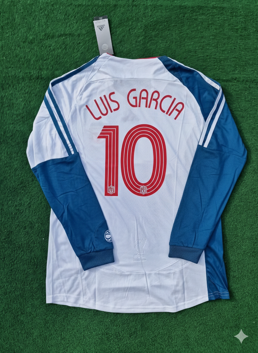 Liverpool 2007 Retro-Trikot Langarm Weiß-Blau – Luis Garcia