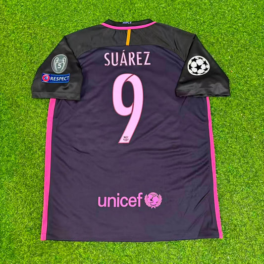 Luis Suárez Barcelona 2014/15 Camiseta Retro Negra y Rosa Maillot Trikot Maglia