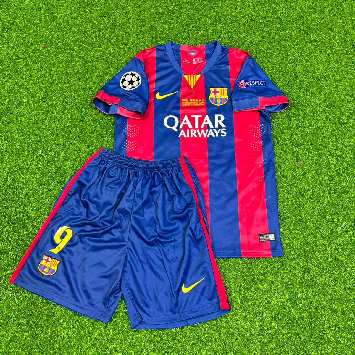 Luis Suárez #9 Barcelona 2015 Champions League Final Kids Retro Jersey