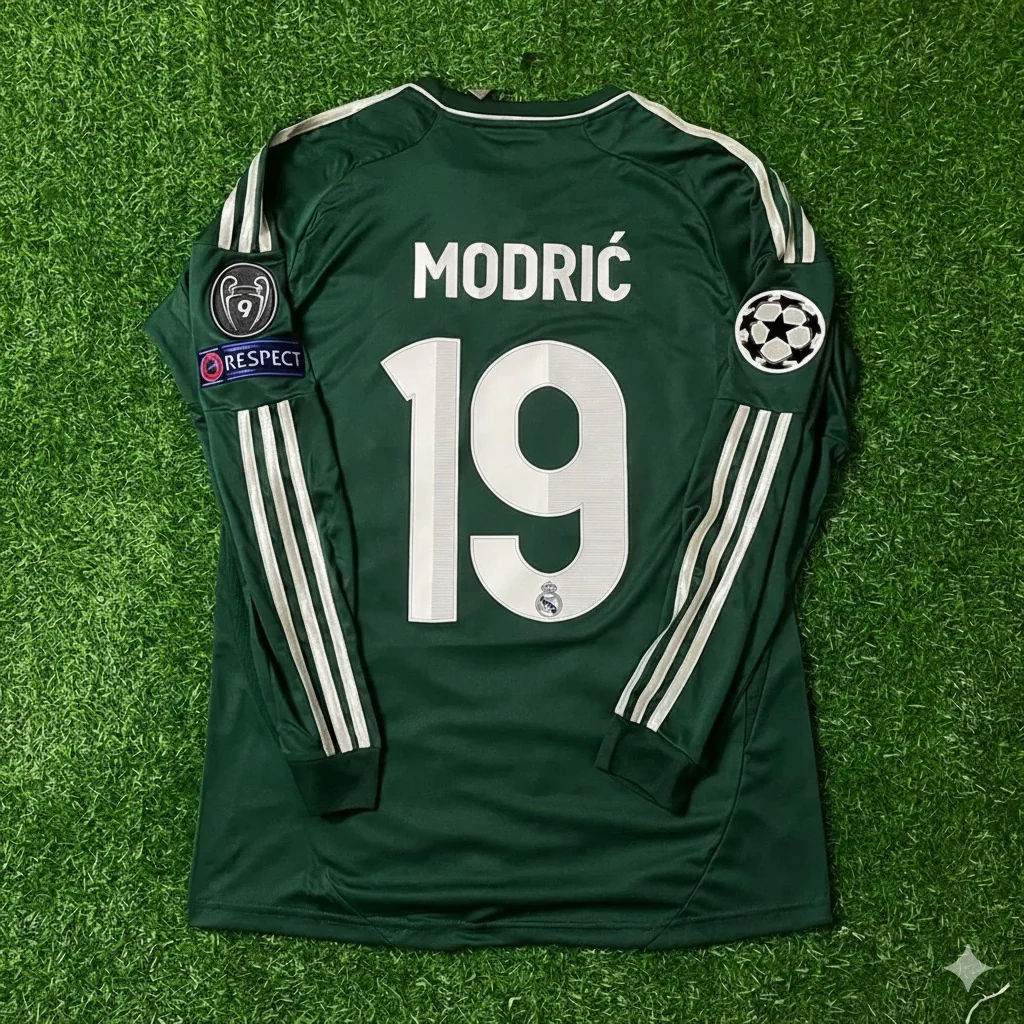 Luka Modric 19- Real Madrid 2012-2013 Champions League Green Long Sleeve Jersey Soccer Shirt