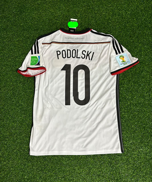 Lukas Podolski - Deutschland 2014 WM Weiß Retro Trikot Maillot Fußball Shirt