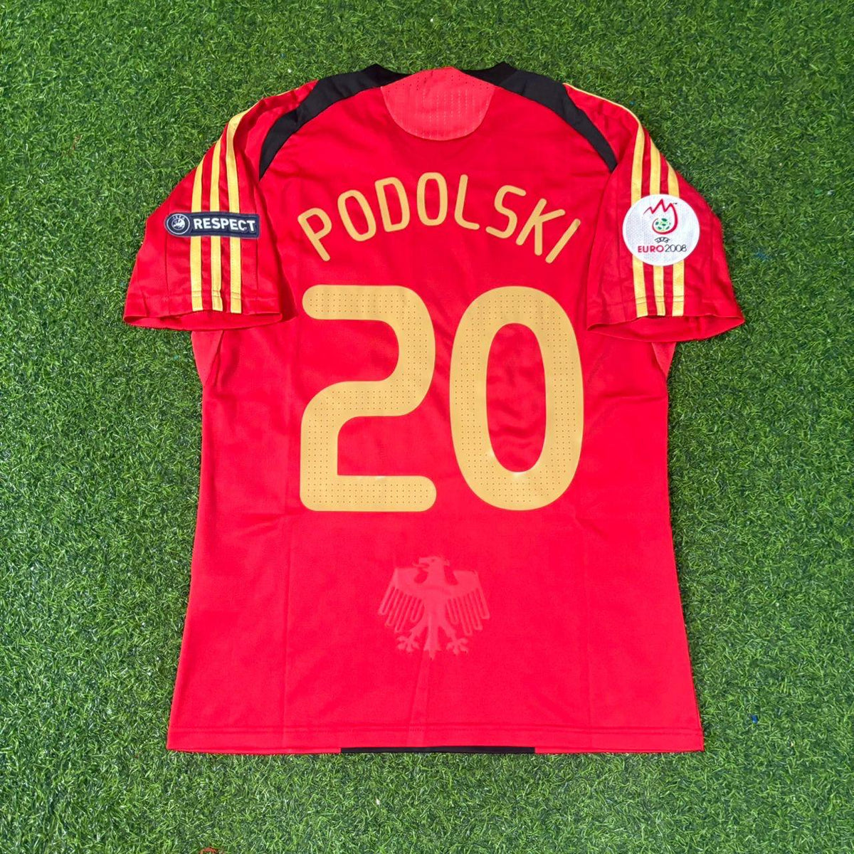 Lukas Podolski Deutschland EURO 2008 Auswärtstrikot Rot Retro Fußballtrikot Set