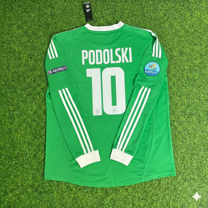 Germany 2012 EURO Long Sleeve Green Retro Football Jersey – Lukas Podolski