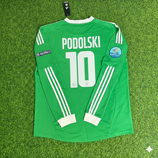 Germany 2012 EURO Long Sleeve Green Retro Football Jersey – Lukas Podolski