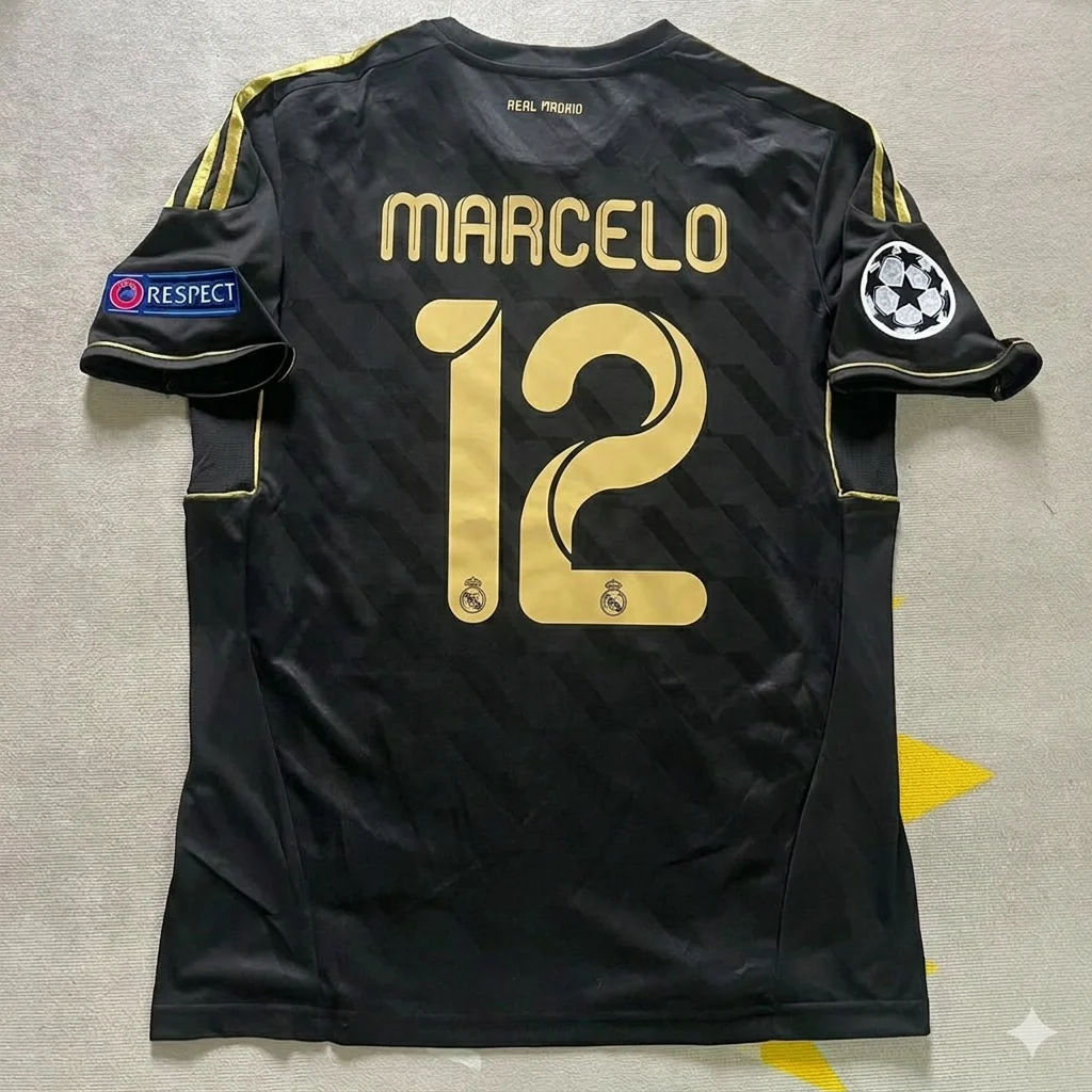 Marcelo 12-  Real  Madrid 2011-2012  Champions League Retro Jersey Soccer Shirt