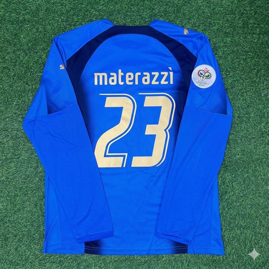 Marco Materazzi #23 Italy 2006 World Cup Final Long Sleeve Retro Jersey Maillot Trikot Maglia Soccer Shirt