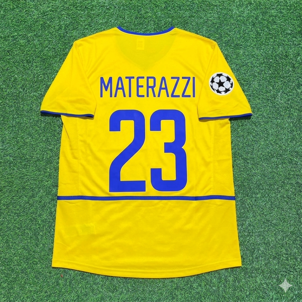 Maillot de football rétro jaune Marco Materazzi Inter Milan 2002-2003