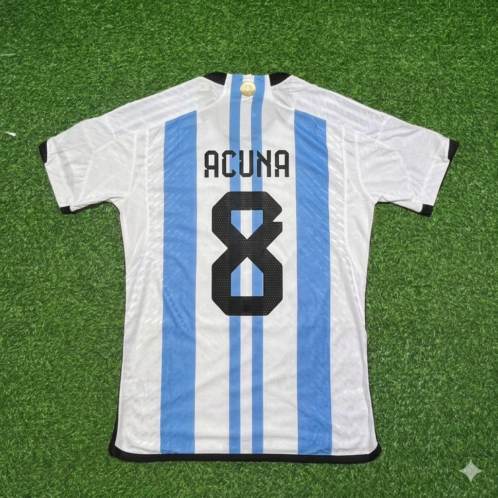Marcos Acuña 8- Argentinien 2022 Katar Weltmeister Heimtrikot Maillot Trikot Maglia Fußballshirt