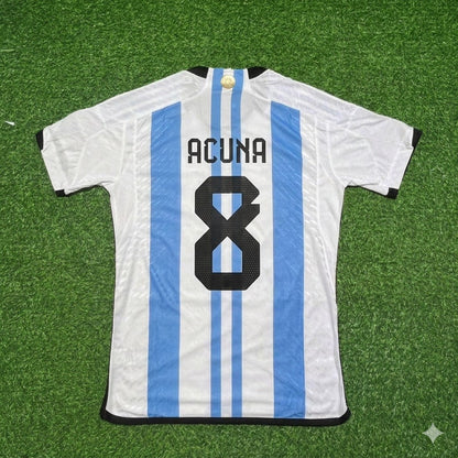Marcos Acuña 8- Argentinien 2022 Katar Weltmeister Heimtrikot Maillot Trikot Maglia Fußballshirt