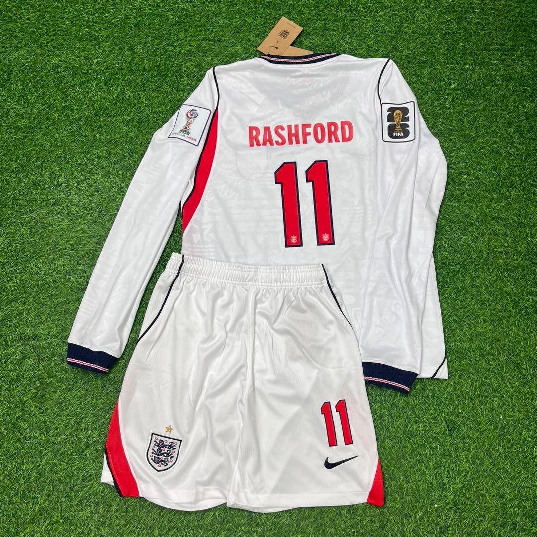 Marcus Rashford #14 England WM 2026 Kinder Langarm-Fußballtrikot Weiß