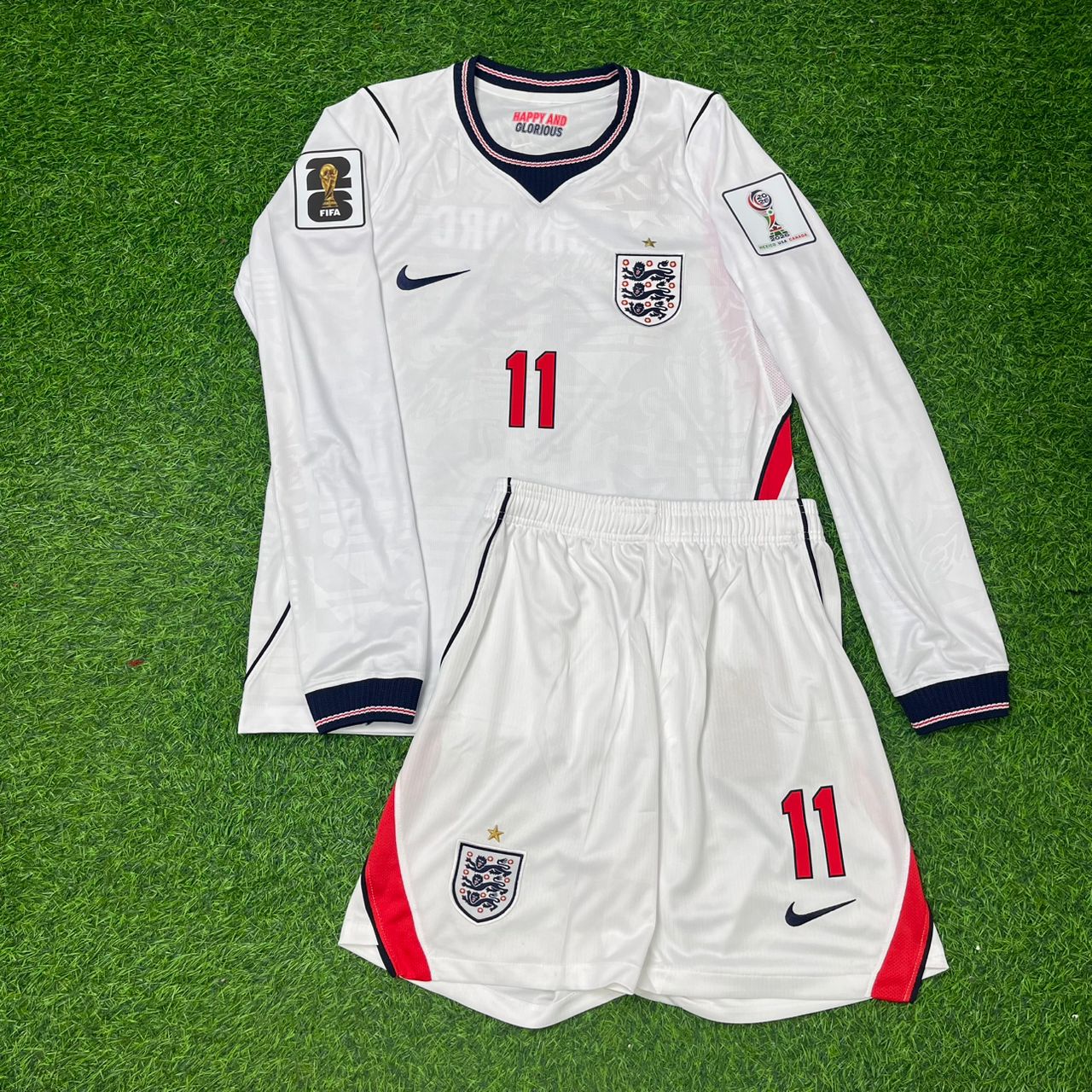 Marcus Rashford #14 England WM 2026 Kinder Langarm-Fußballtrikot Weiß