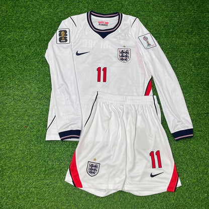 Marcus Rashford #14 England WM 2026 Kinder Langarm-Fußballtrikot Weiß