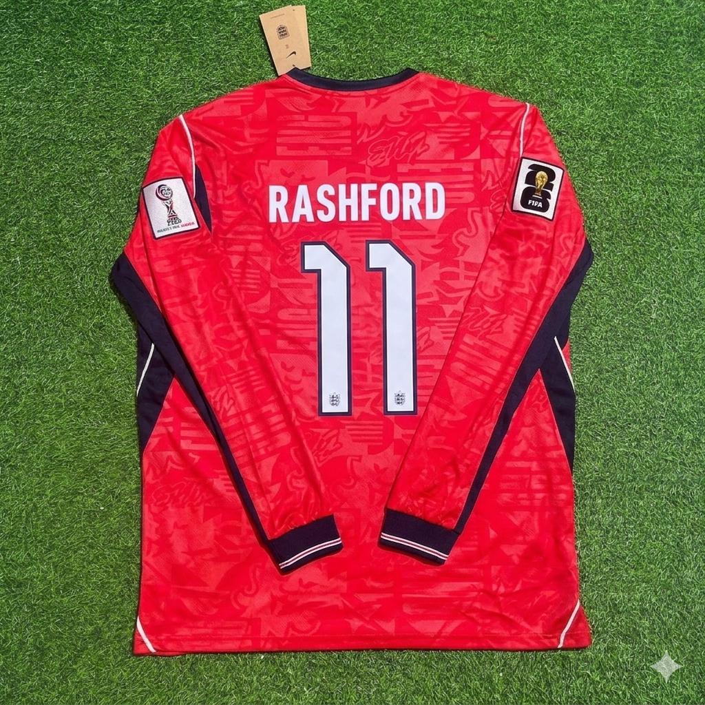 Marcus Rashford England 2026 World Cup Away Red Long Sleeve Football Jersey