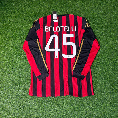 Mario Balotelli AC Milan 2013/14 Long Sleeve Home Retro Football Jersey Kit