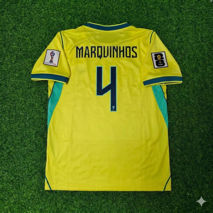 Marquinhos #4 Brasilien 2026 Weltmeisterschaft Gelbes Heimtrikot