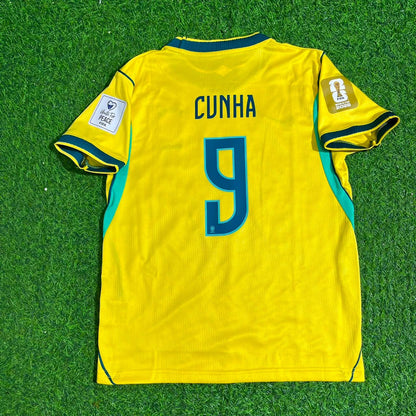 Matheus Cunha #9 Brazil 2026 World Cup Yellow Home Kids Football Jersey