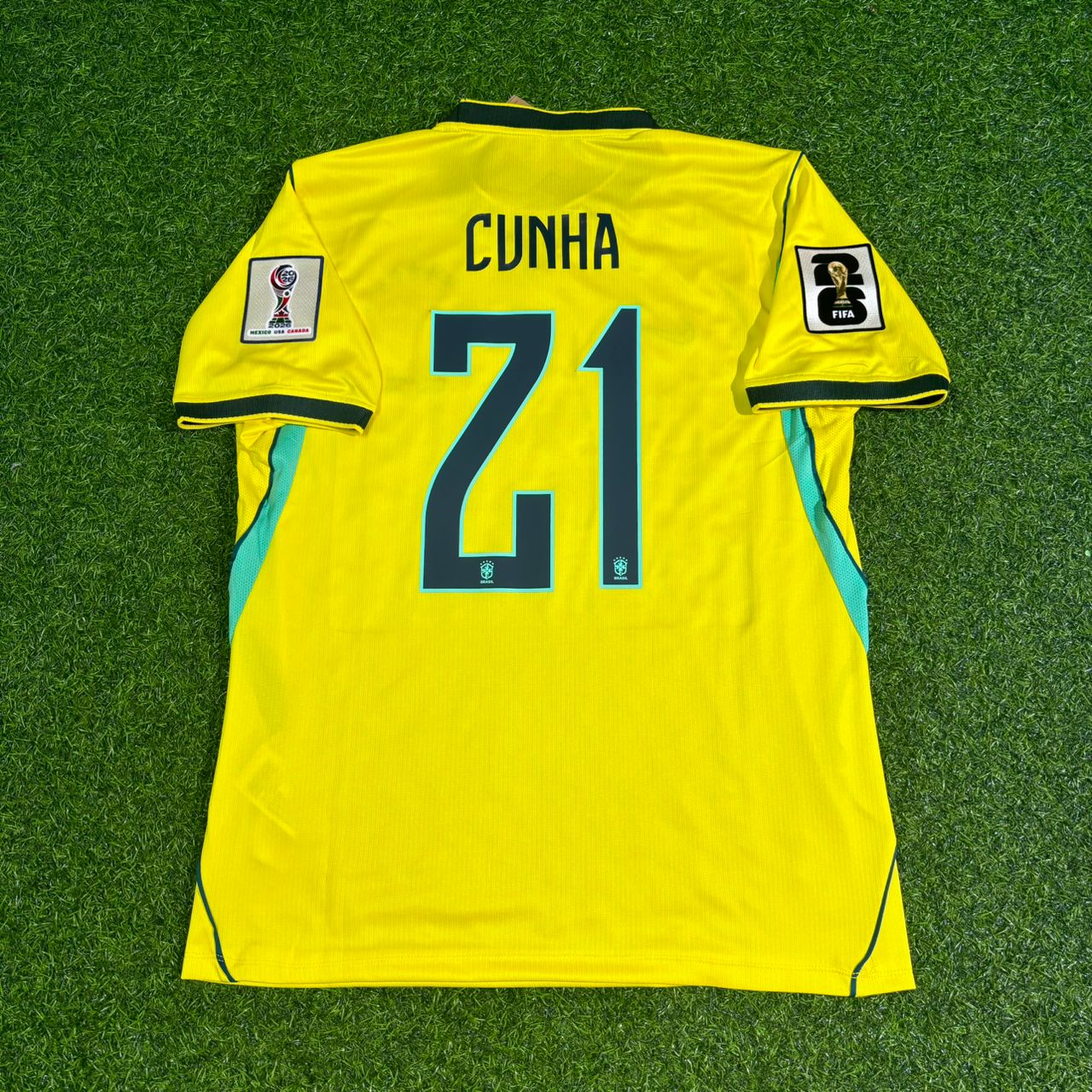 Maillot de football domicile jaune Matheus Cunha #21 Brésil Coupe du Monde 2026