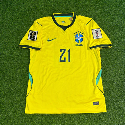 Maillot de football domicile jaune Matheus Cunha #21 Brésil Coupe du Monde 2026