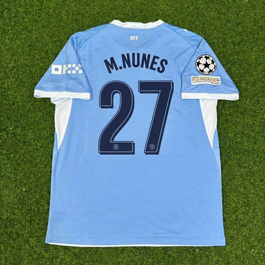 Matheus Nunes #27 Manchester City 2026-27 Domicile Nouvelle Saison Maillot Patch Ligue des Champions Football