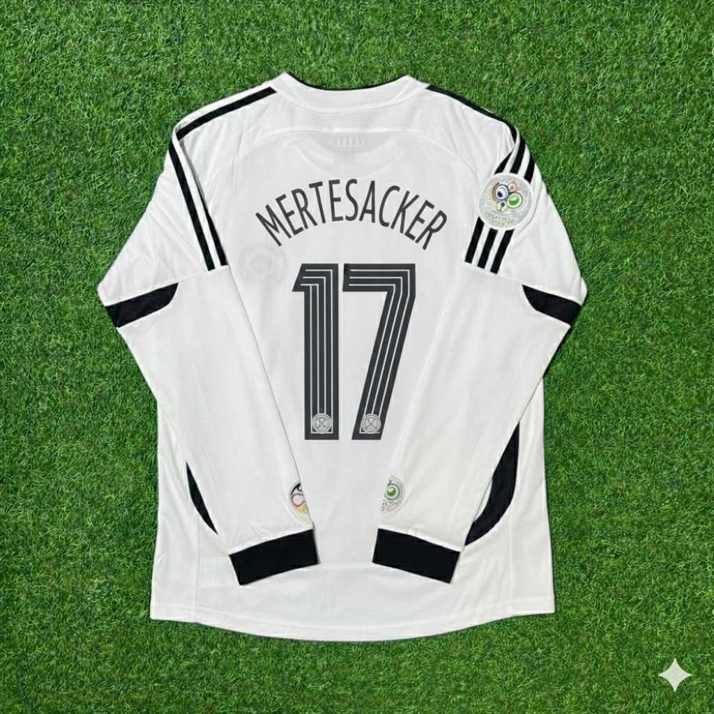 Per Mertesacker Deutschland 2006 WM Langarm Weißes Fußballtrikot