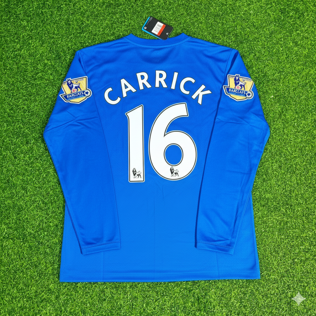 Camiseta de fútbol retro de manga larga Michael Carrick Manchester United 2008 azul con parche de la EPL