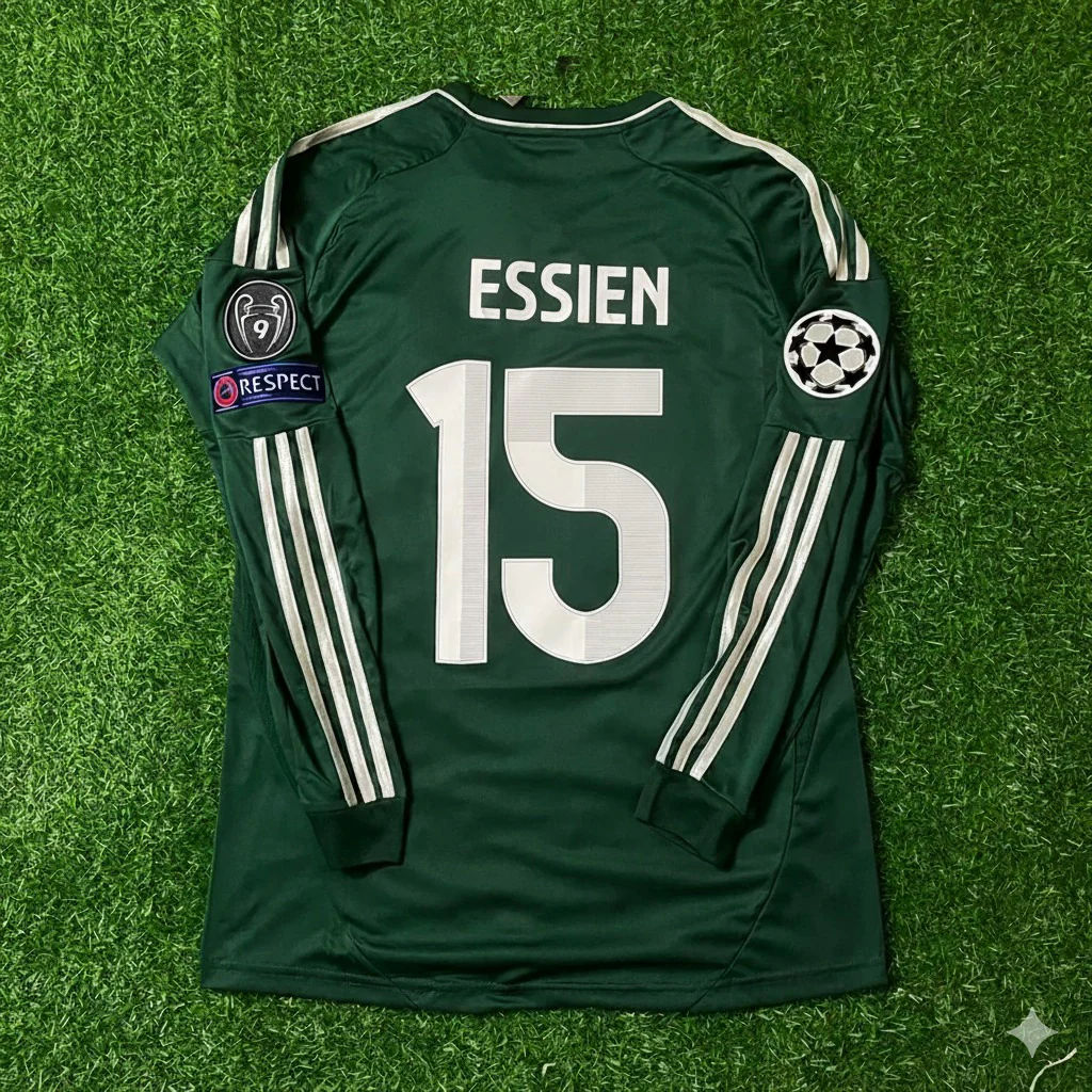 Michael Essien 15- Real Madrid 2012-2013 Champions League Green Long Sleeve Jersey Soccer Shirt