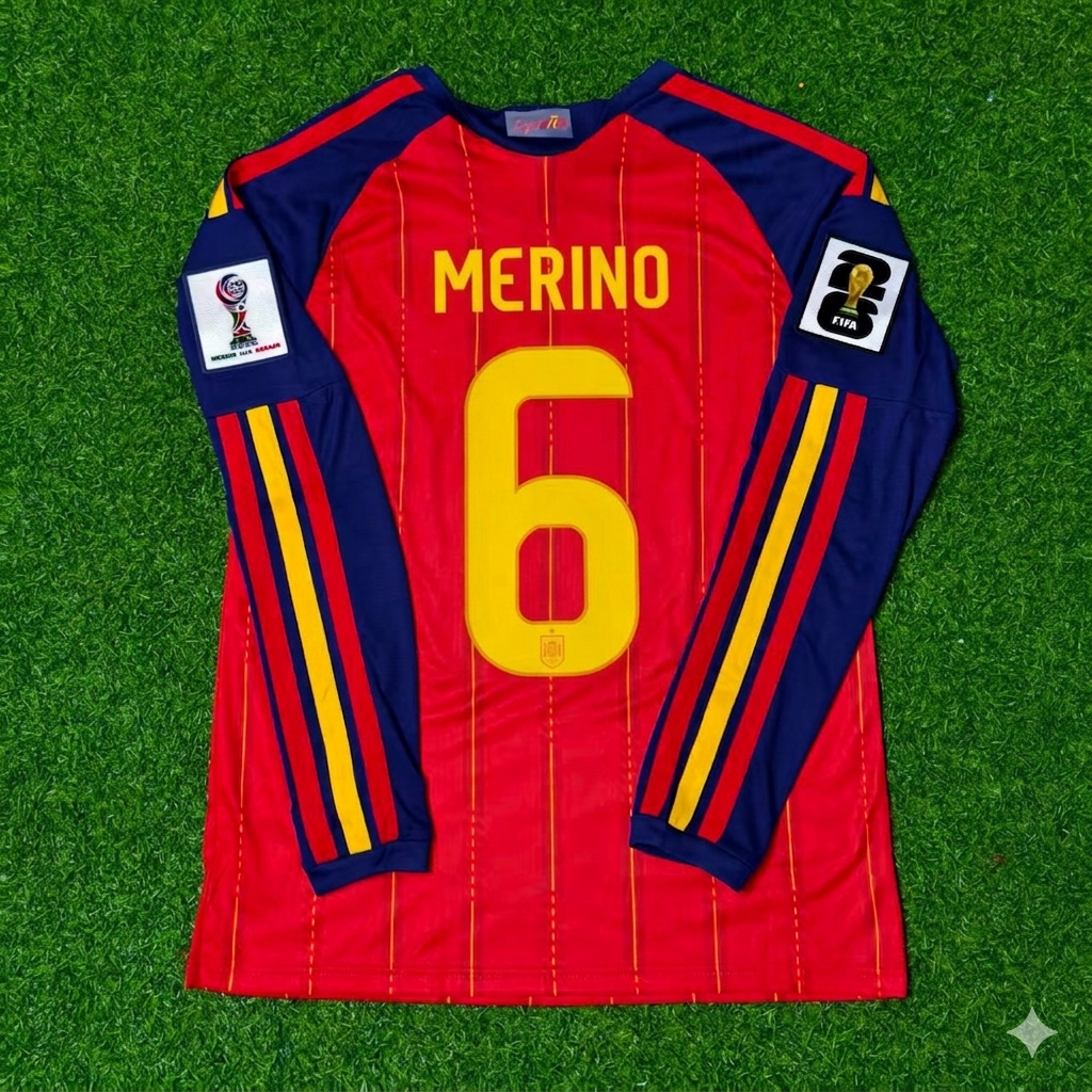Mikel Merino #6 Spanien 2026 WM Heim Trikot Langarm