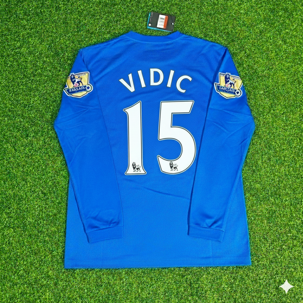 Nemanja Vidic Manchester United 2008 Blue EPL Patch Retro Long Sleeve Football Jersey