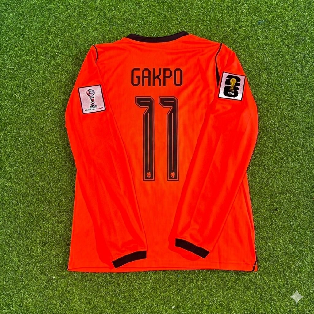Netherlands 2026 World Cup Cody Gakpo #11 Home Long Sleeve Football Jersey front view