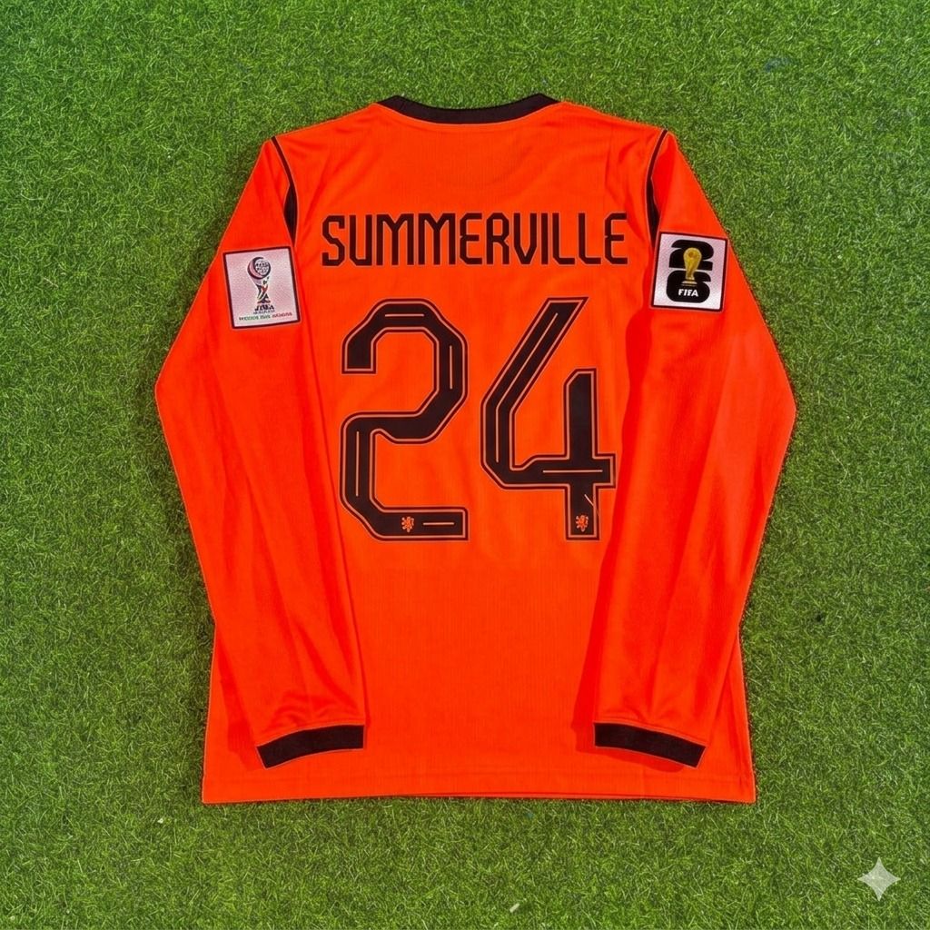 Netherlands 2026 World Cup Crysencio Summerville #24 Home Long Sleeve Football Jersey front view