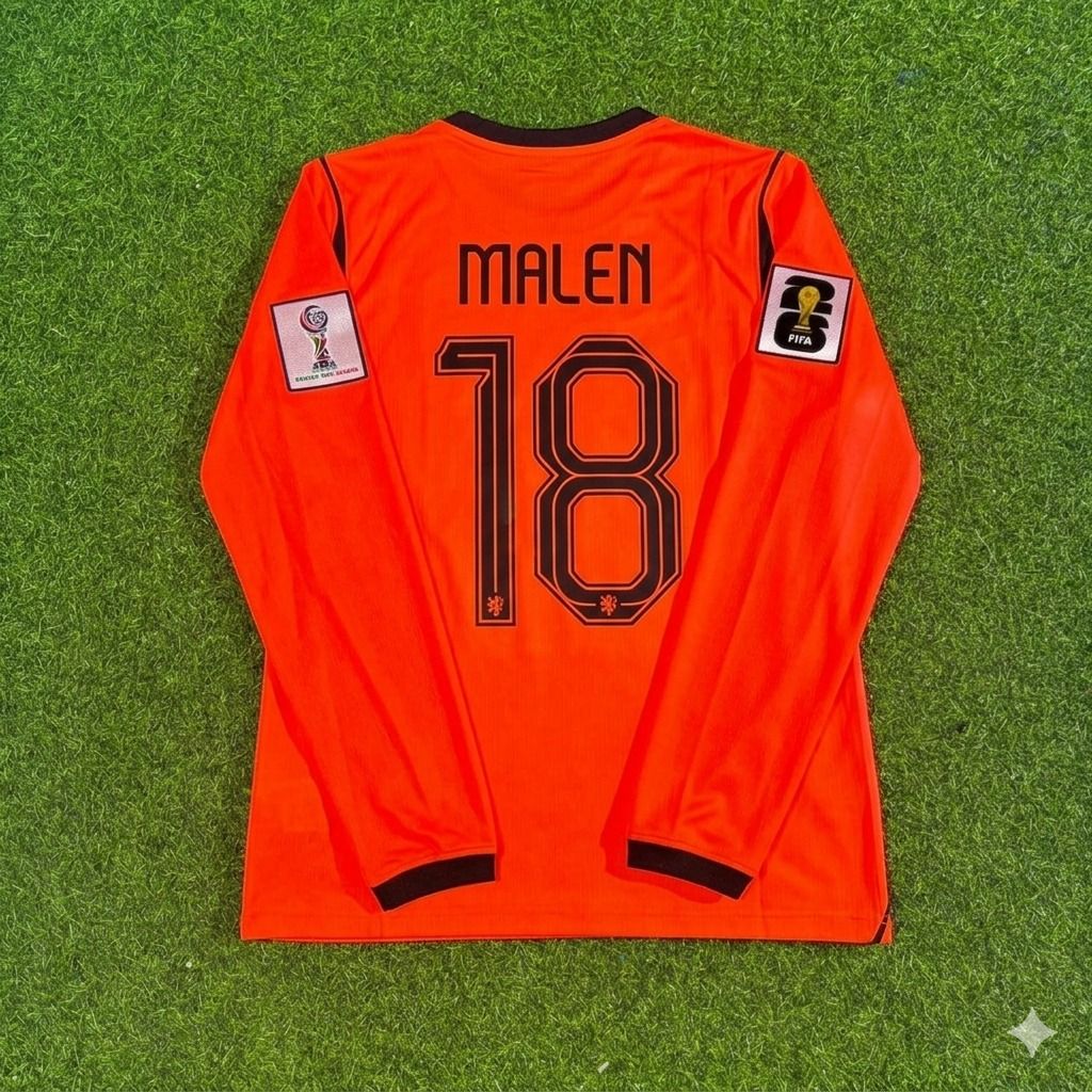 Netherlands 2026 World Cup Donyell Malen #18 Home Long Sleeve Football Jersey front view