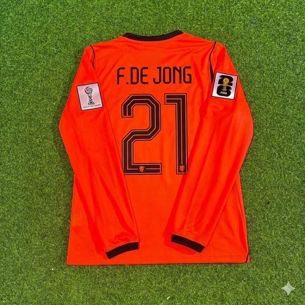 Netherlands 2026 World Cup Frankie De Jong #21 Home Long Sleeve Football Jersey front view