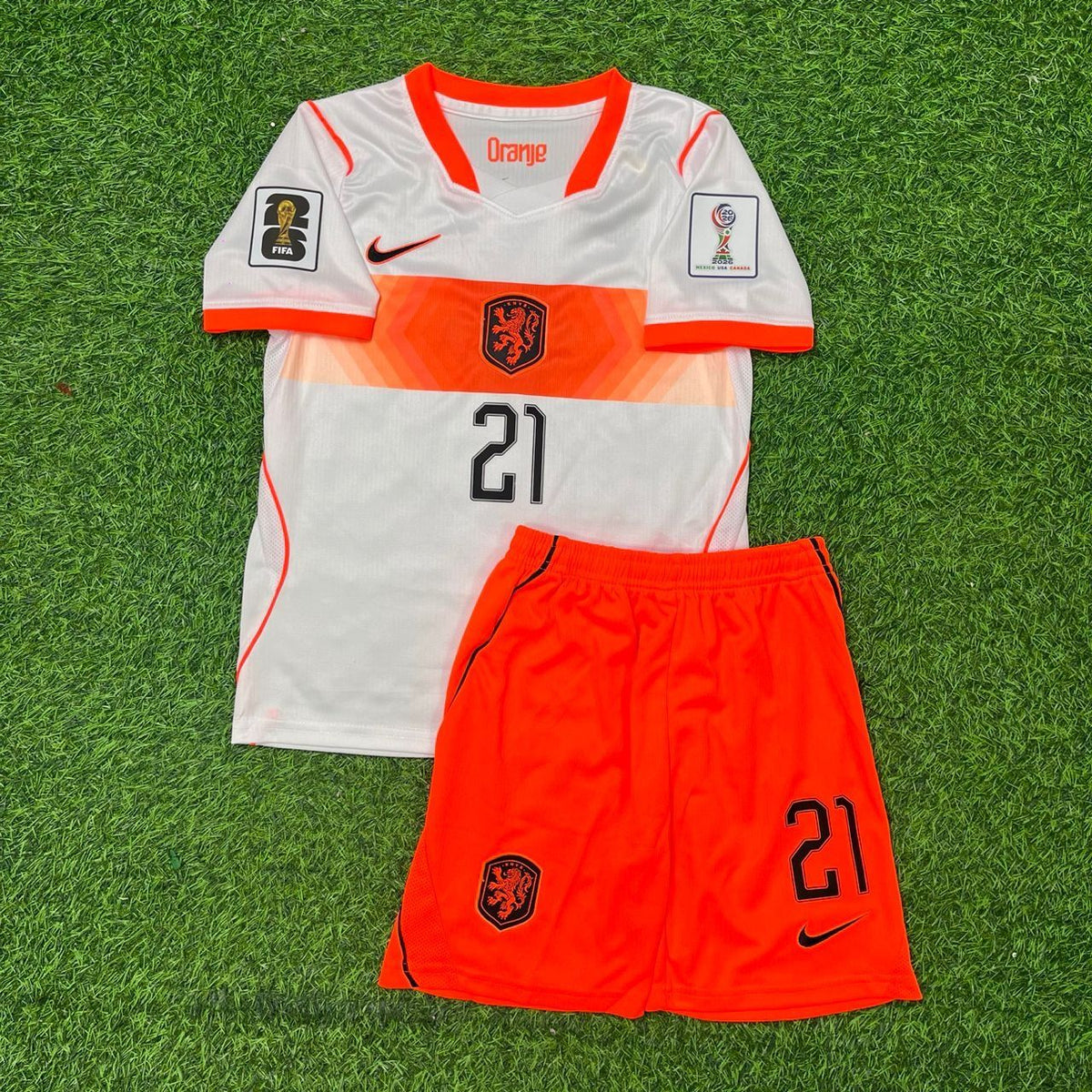 Netherlands 2026 World Cup Frenkie de Jong Away Kids Football Jersey back view