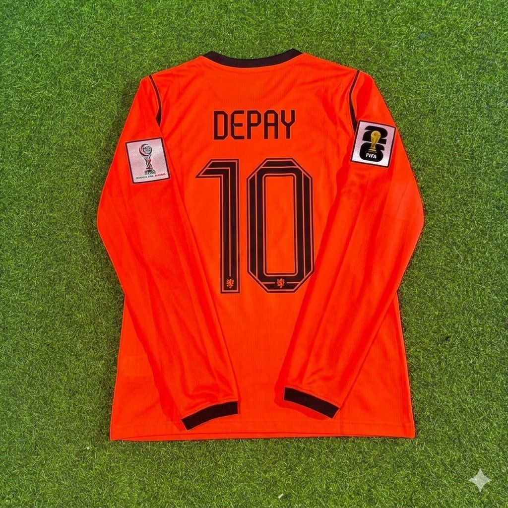 Netherlands 2026 World Cup Memphis Depay #10 Home Long Sleeve Football Jersey front view
