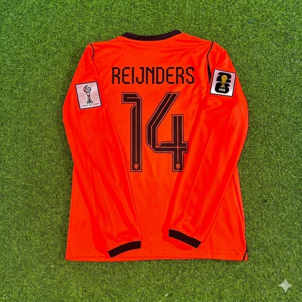 Netherlands 2026 World Cup Tijjani Reijnders #14 Home Long Sleeve Football Jersey front view