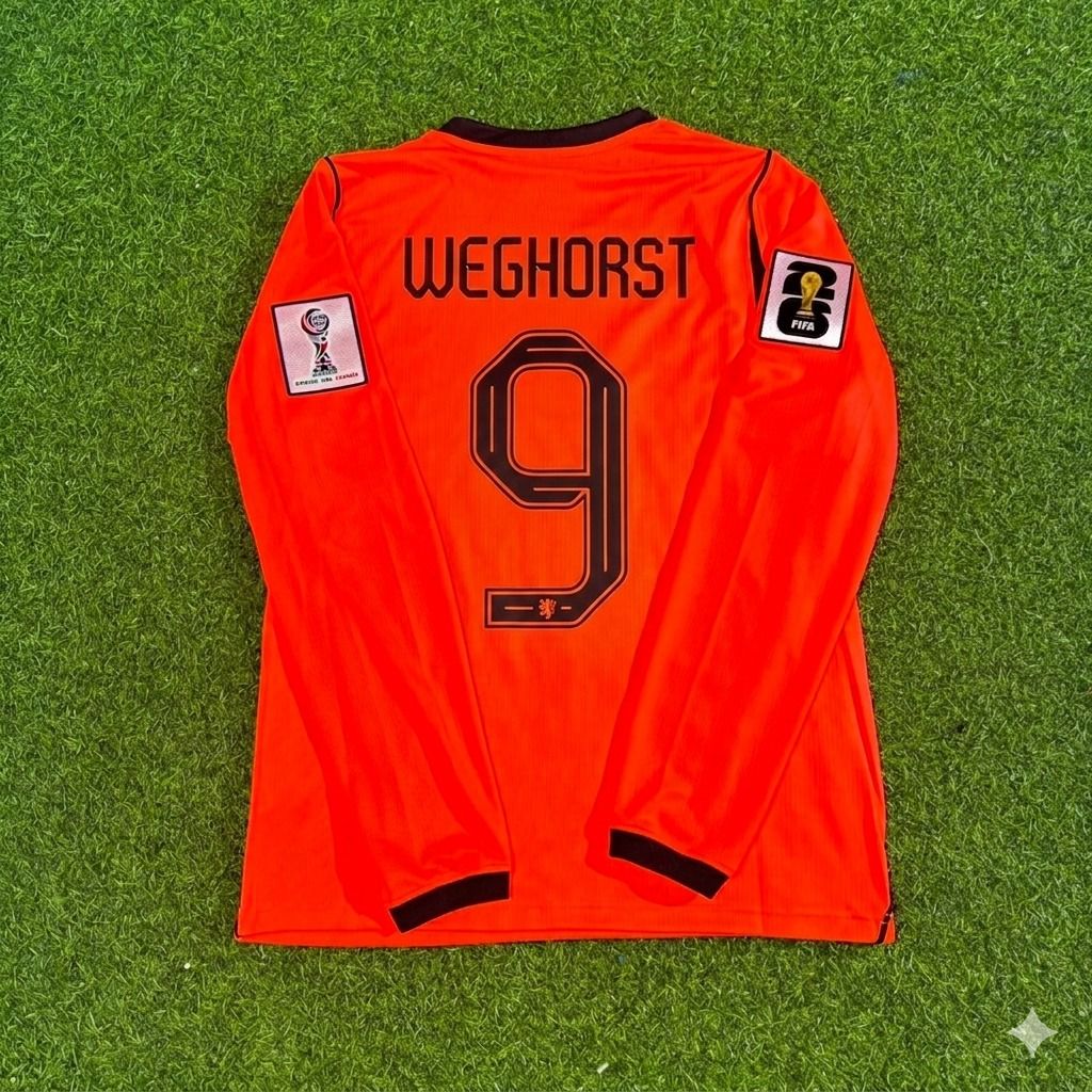 Netherlands 2026 World Cup Wout Weghorst #9 Home Long Sleeve Football Jersey front view