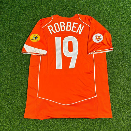 Netherlands EURO 2004 Arjen Robben Retro Home Football Jersey front view
