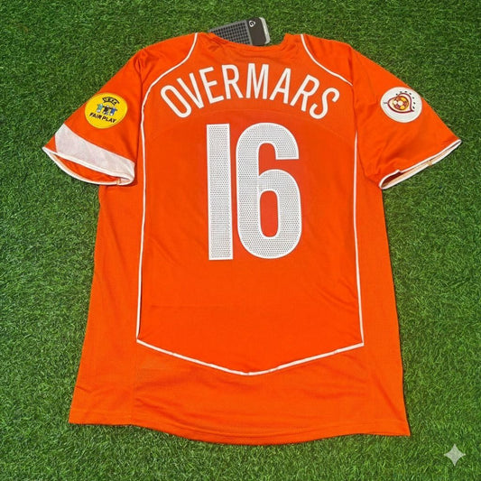 Netherlands EURO 2004 Marc Overmars Retro Home Football Jersey front view