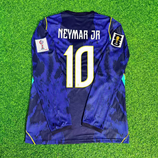 Neymar Jr #10 Brasilien 2026 WM Langarm Auswärtstrikot Blau