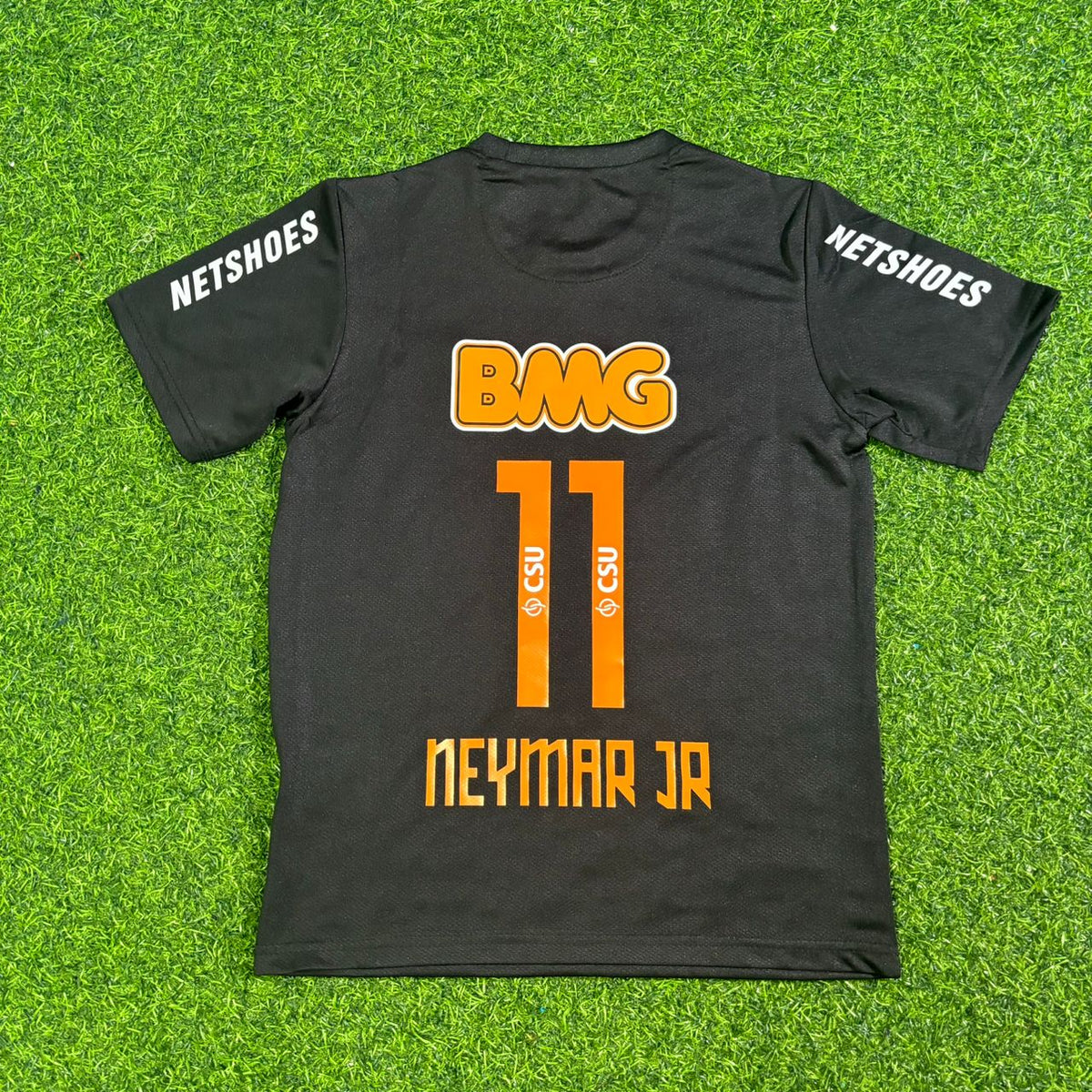 Neymar Jr #11 Santos Black Special Golden Font Kids Retro Football Jersey Kit