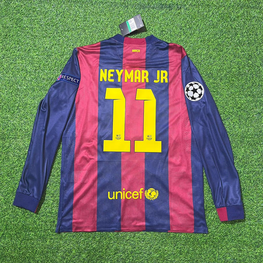 Neymar Jr Barcelona 2015 Champions League Final Berlin Long Sleeve Retro Football Jersey Kit