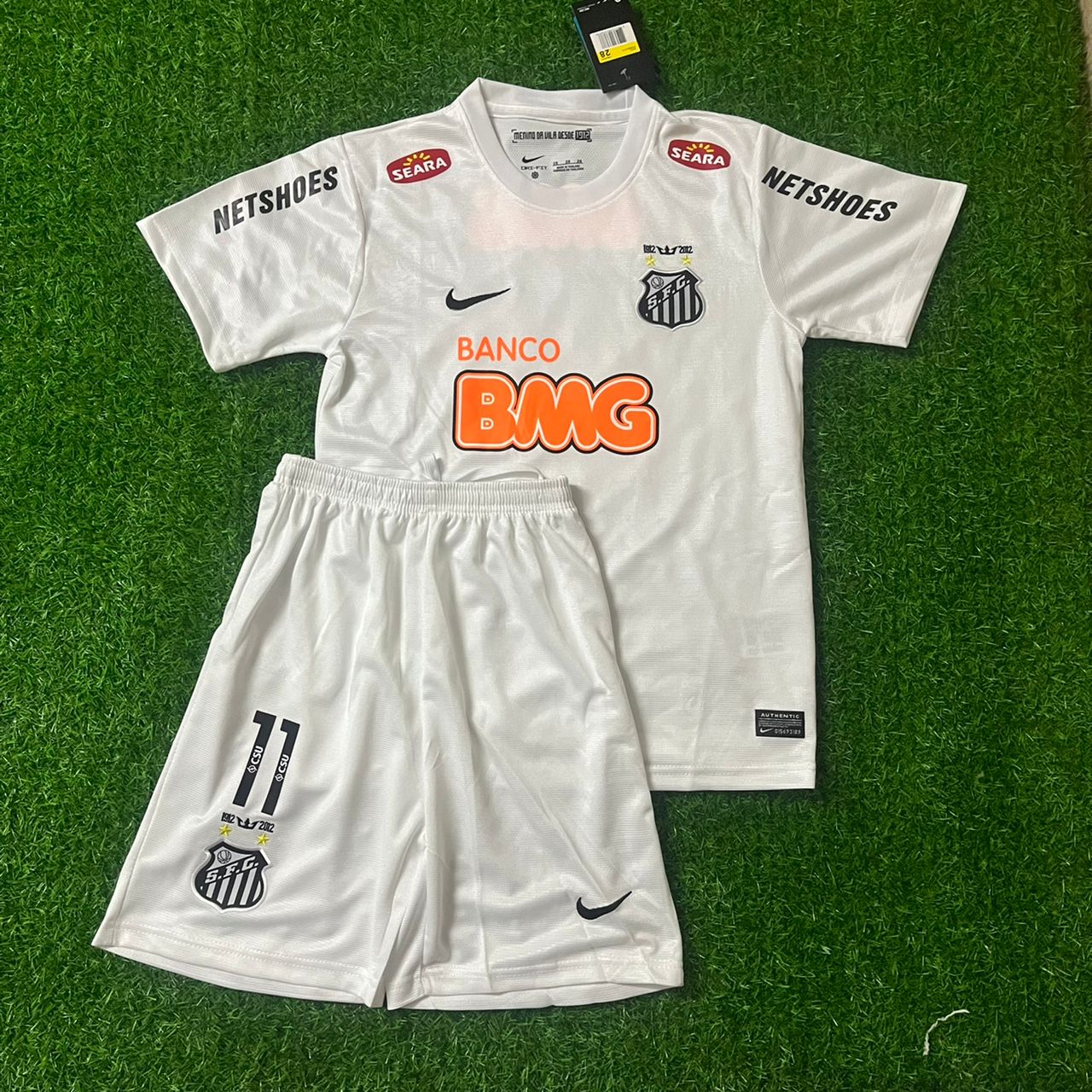 Neymar Jr Santos FC 2013 White Kids Retro Football Jersey Set