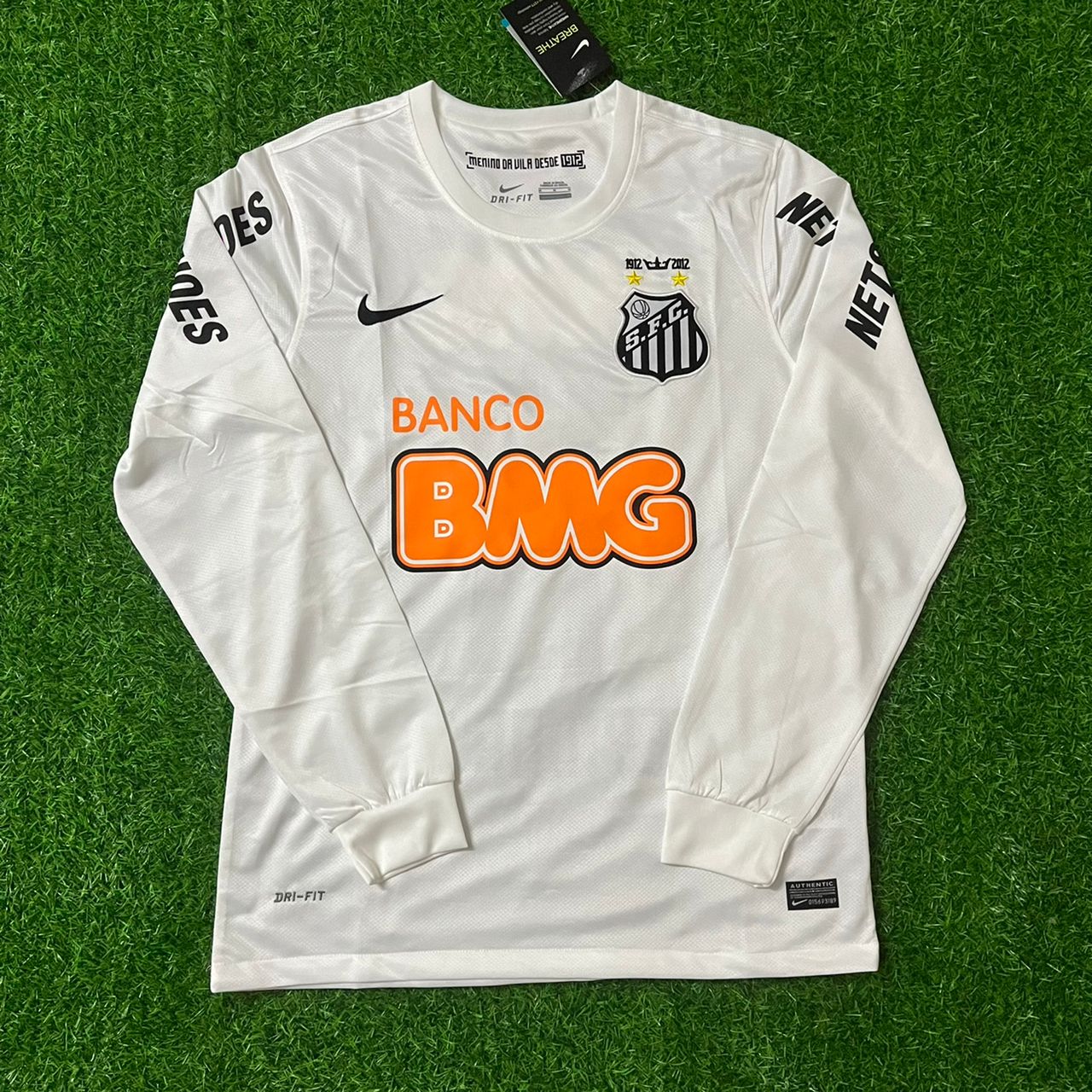 Neymar Jr Santos FC Retro Langarm-Fußballtrikot Weiß