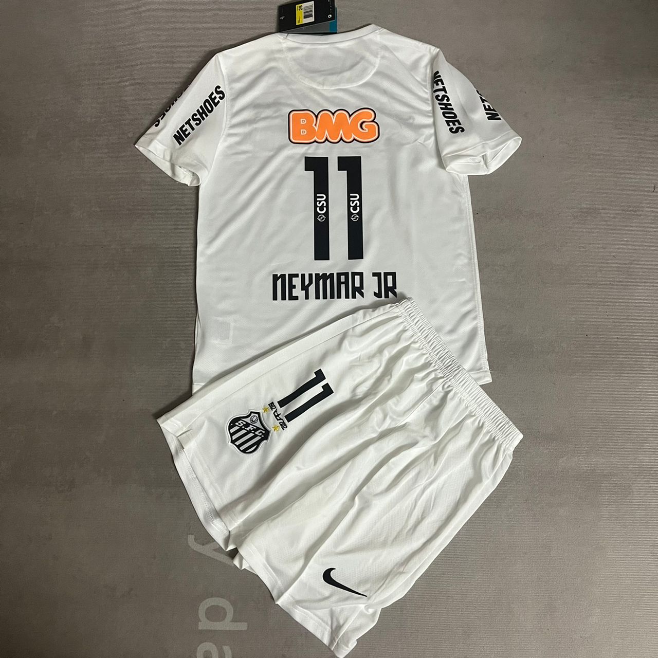 Neymar Jr Santos FC 2013 White Kids Retro Football Jersey Set