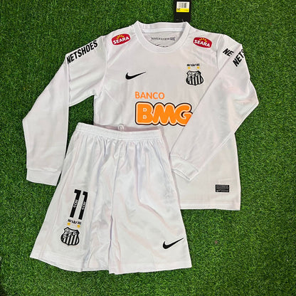 Neymar Jr Santos FC 2013 White Long Sleeve Kids Retro Football Jersey Set Soccer Shirt