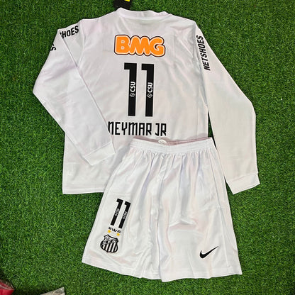 Neymar Jr Santos FC 2013 White Long Sleeve Kids Retro Football Jersey Set Soccer Shirt