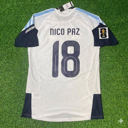 Maillot de football Nico Paz Argentine Coupe du Monde 2026 version joueur blanc nouvelle saison
