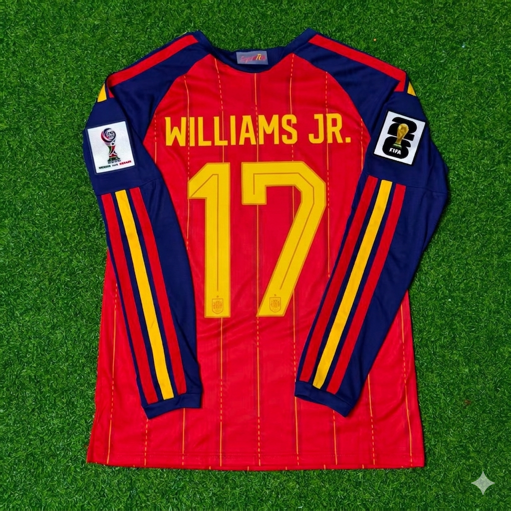 Nico Williams #17 Spain 2026 World Cup Home Long Sleeve Jersey Trikot Maillot