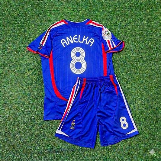 Nicolas Anelka #8 France 2006 World Cup Kids Blue Retro Football Jersey Kit