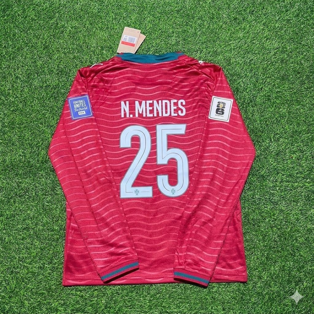 Nuno Mendes Portugal 2026 Rotes Heimtrikot mit langen Ärmeln, neue Saison